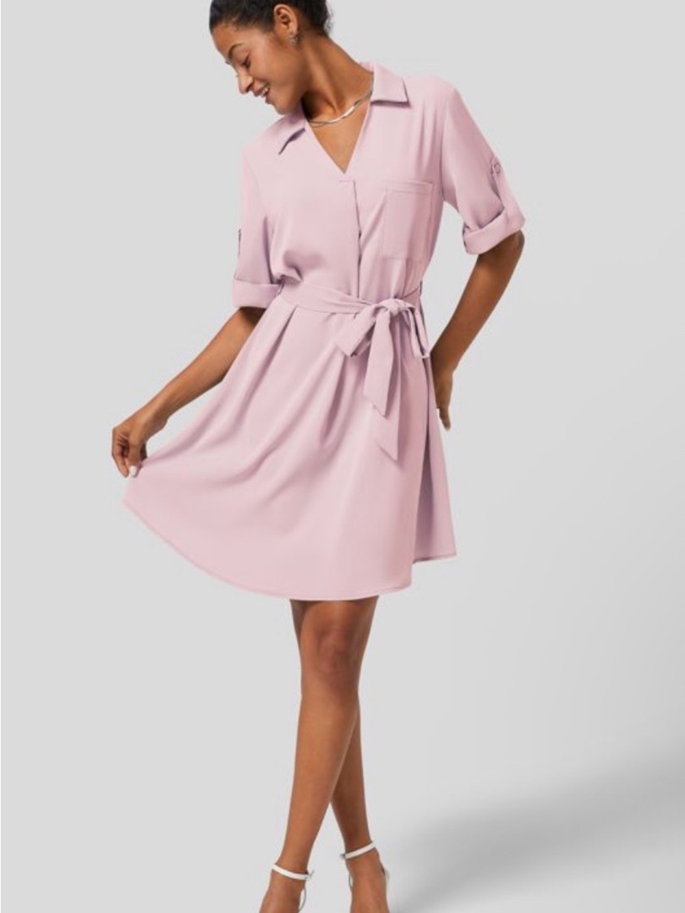 HALARA Blush Pink Tie-Waist Shirt Dress